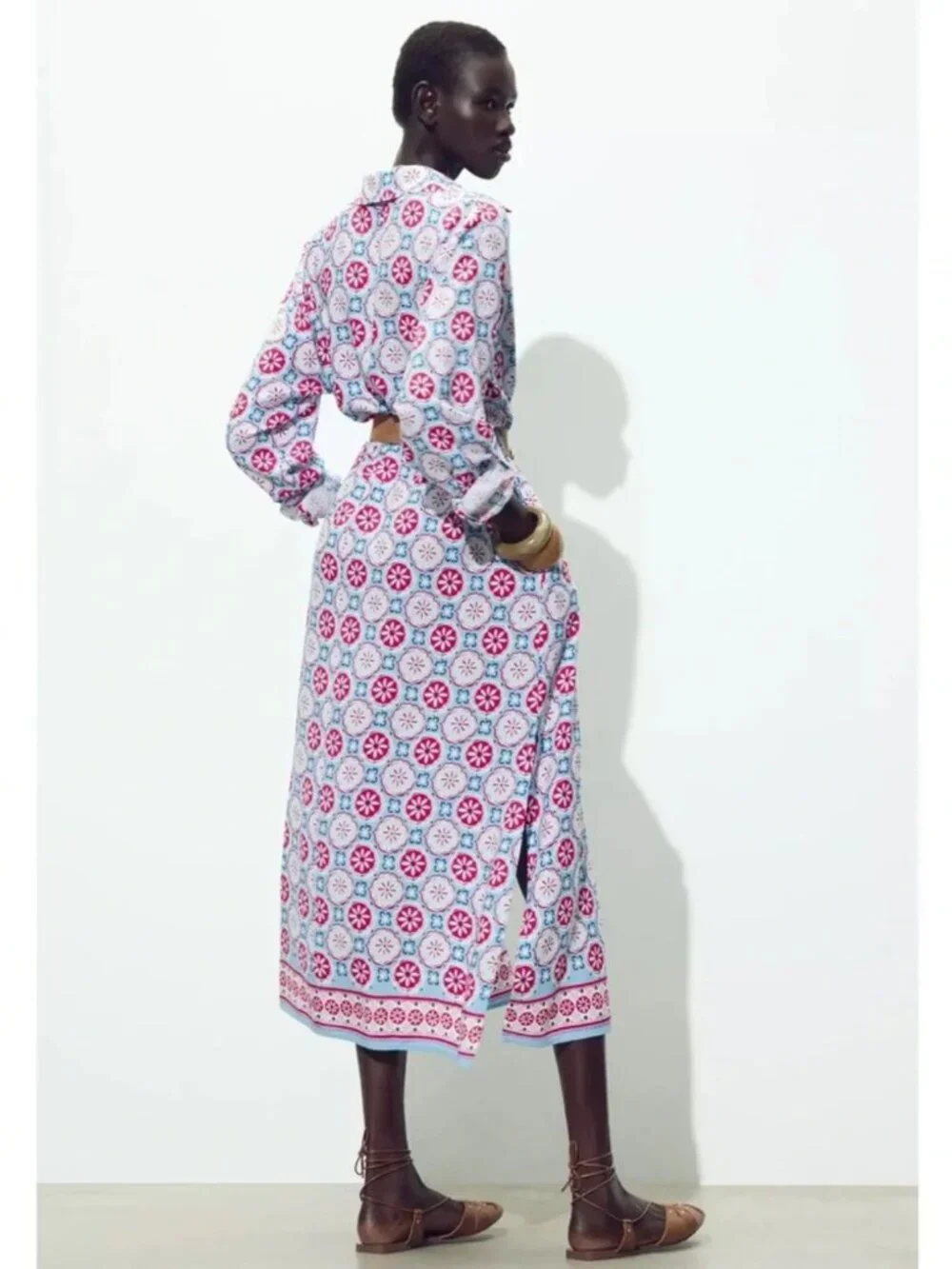 Zara Printed Belted Midi Dress